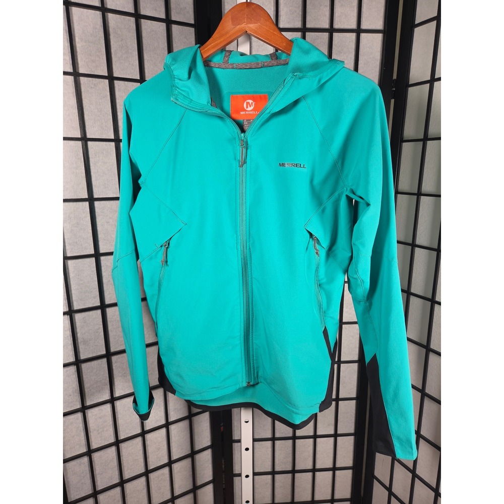 Merrell Granola Gorpcore‎ Teal Hooded Softshell Hiking Jacket Medium Womens